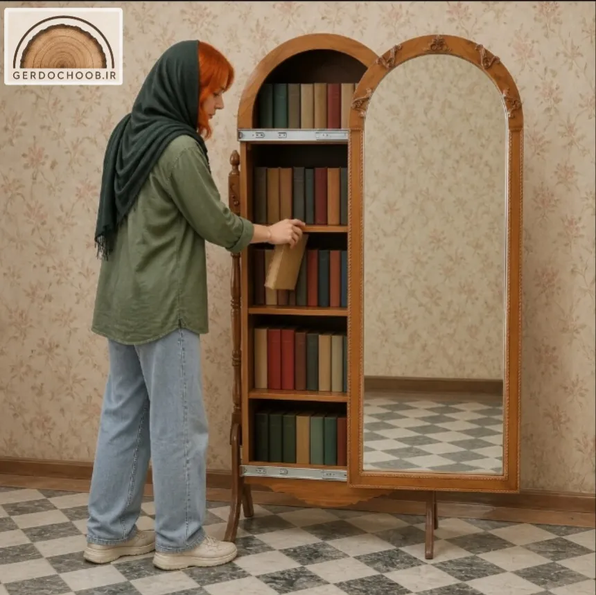 کتابخانه مخفی آیینه قدی دارمدل گندم